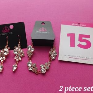 Paparazzi Copper and White Stones  Floral Jewelry Set